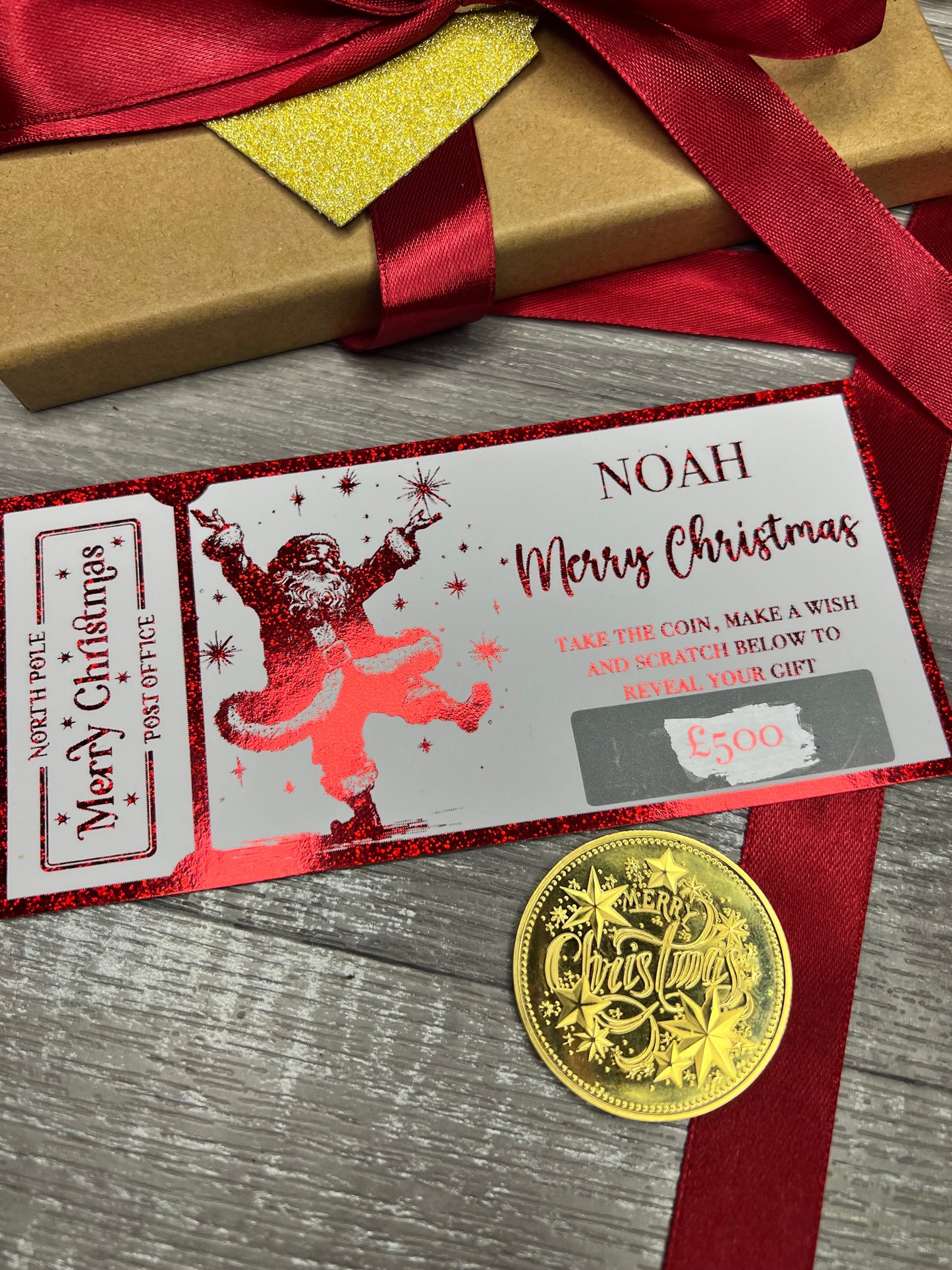 Luxury Santa Christmas scratch card & coin gifting set