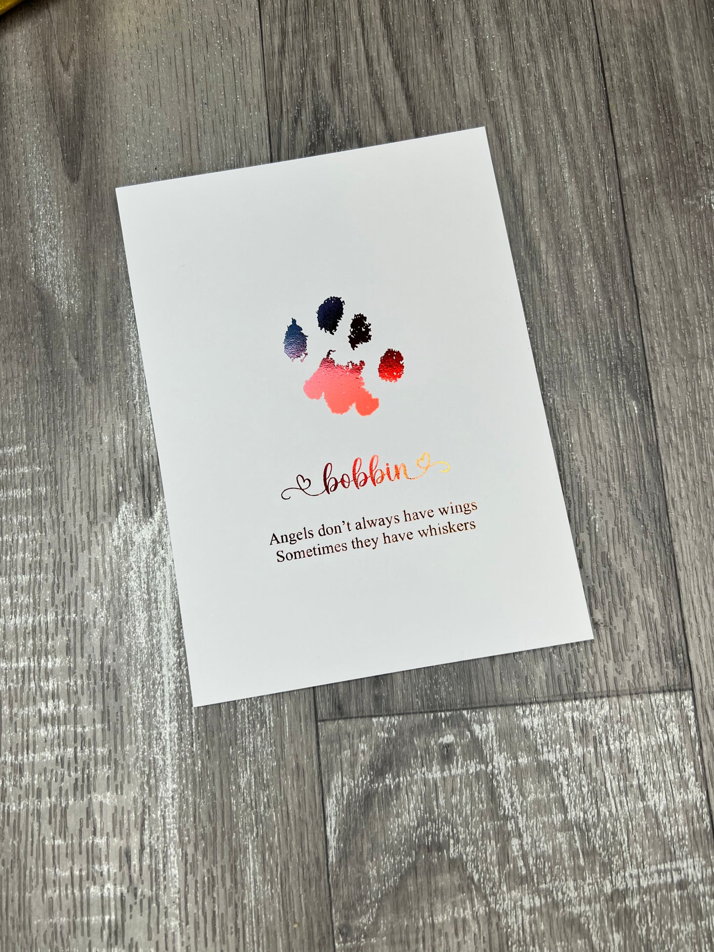 Personalised foil paw print your pets paw print foiled with quote