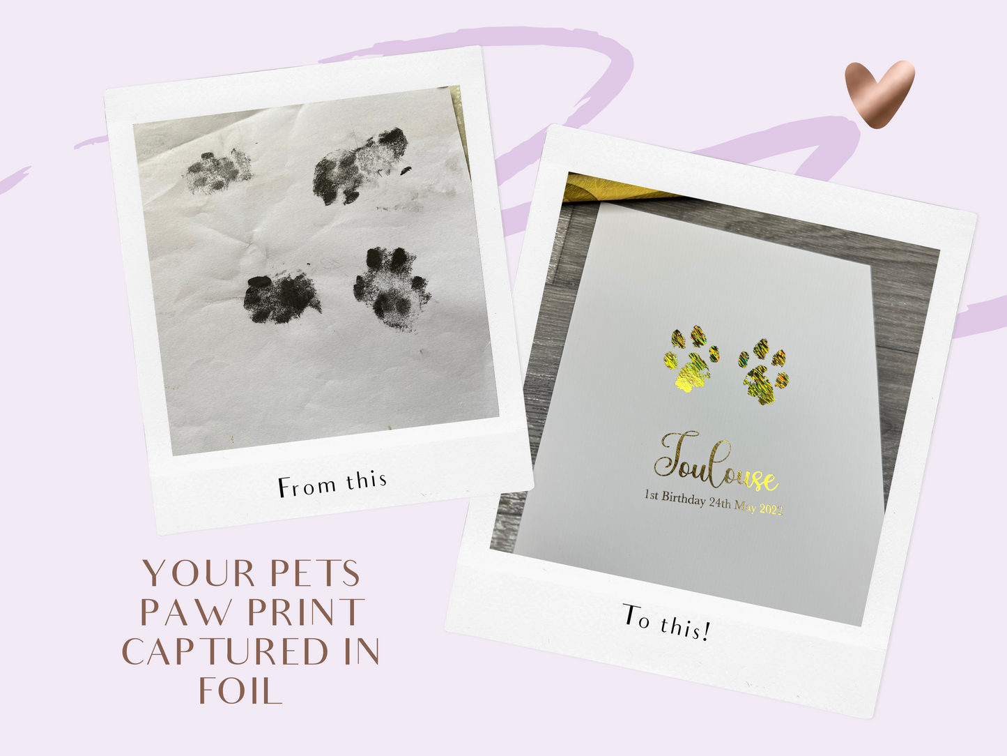 Personalised foil paw print your pets paw print foiled with quote