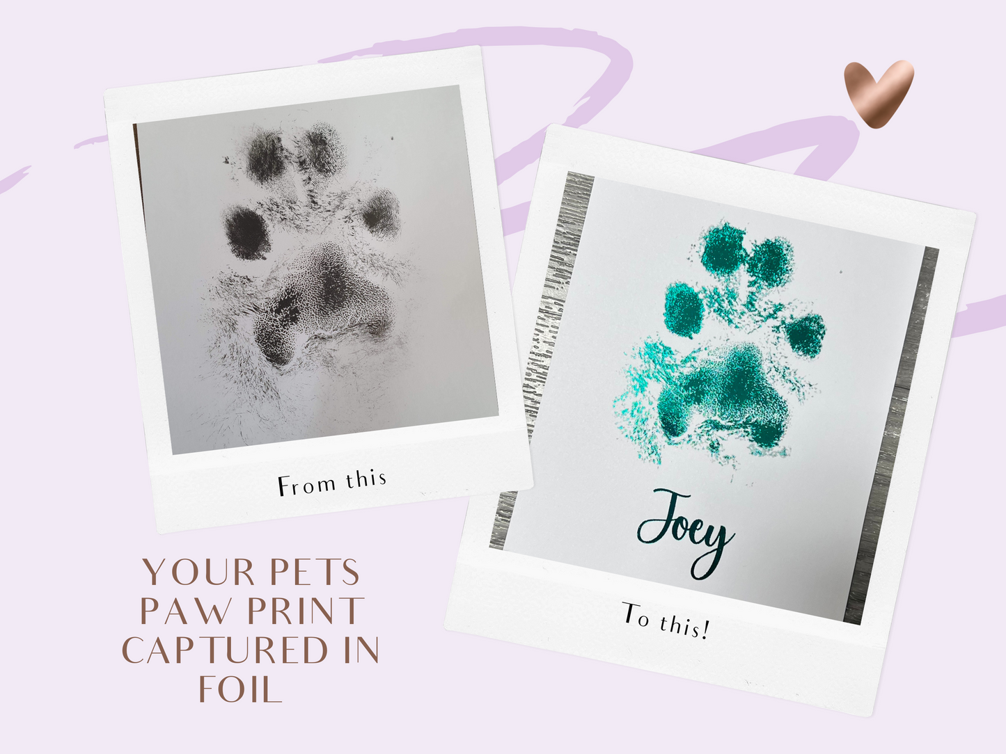 Personalised foil paw print your pets paw print foiled with quote