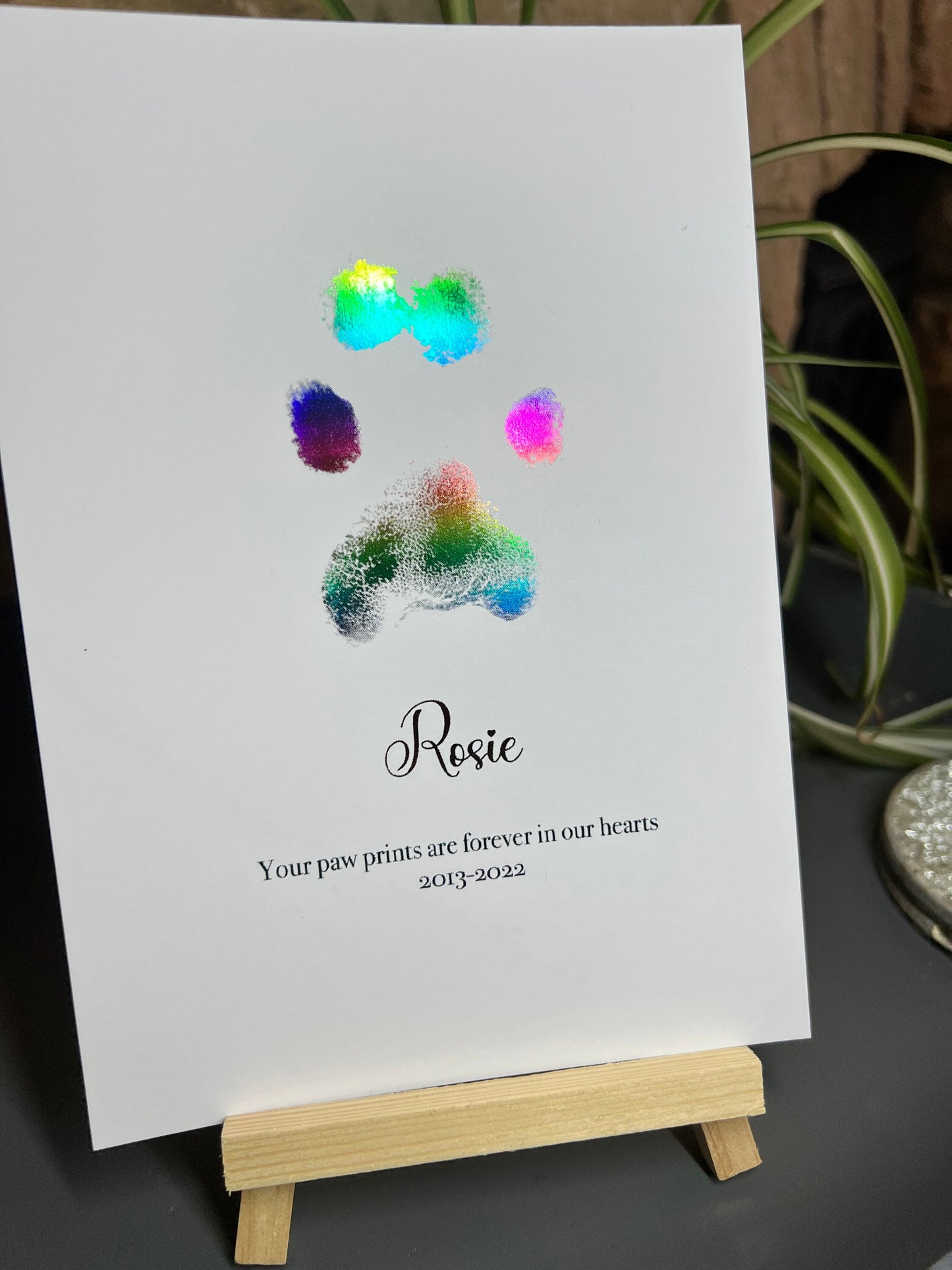 Personalised foil paw print your pets paw print foiled with quote