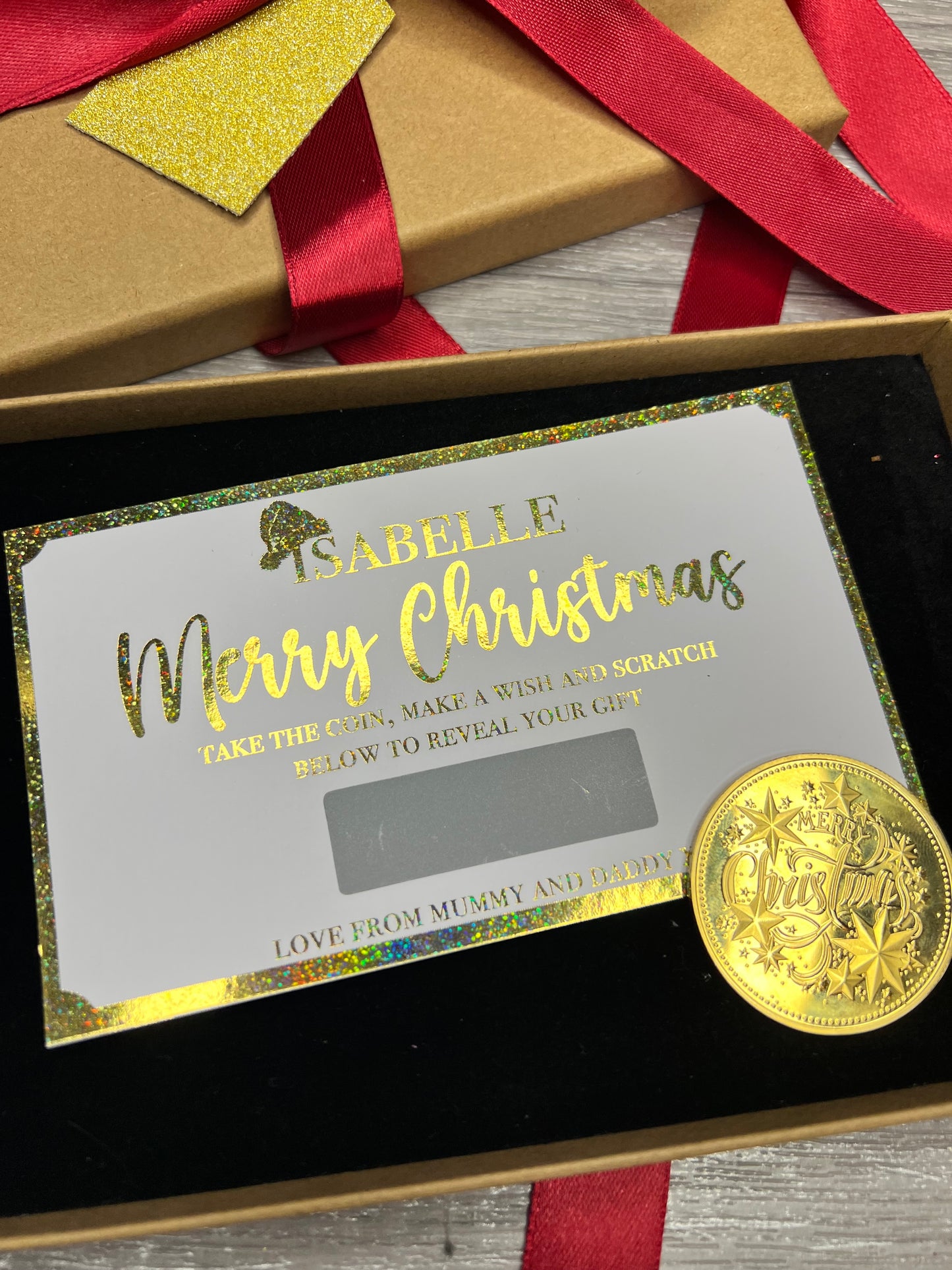 Luxury Christmas hat design  scratch card & coin gifting set