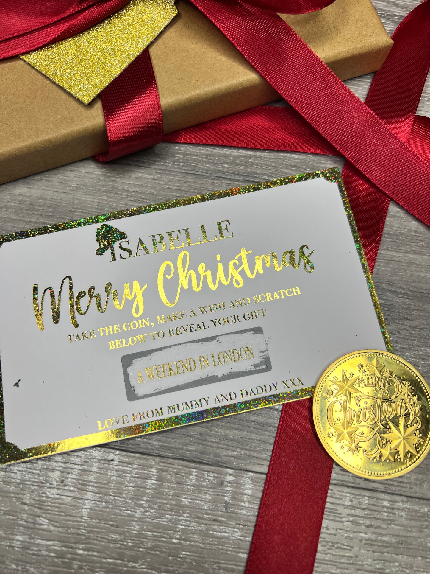 Luxury Christmas hat design  scratch card & coin gifting set
