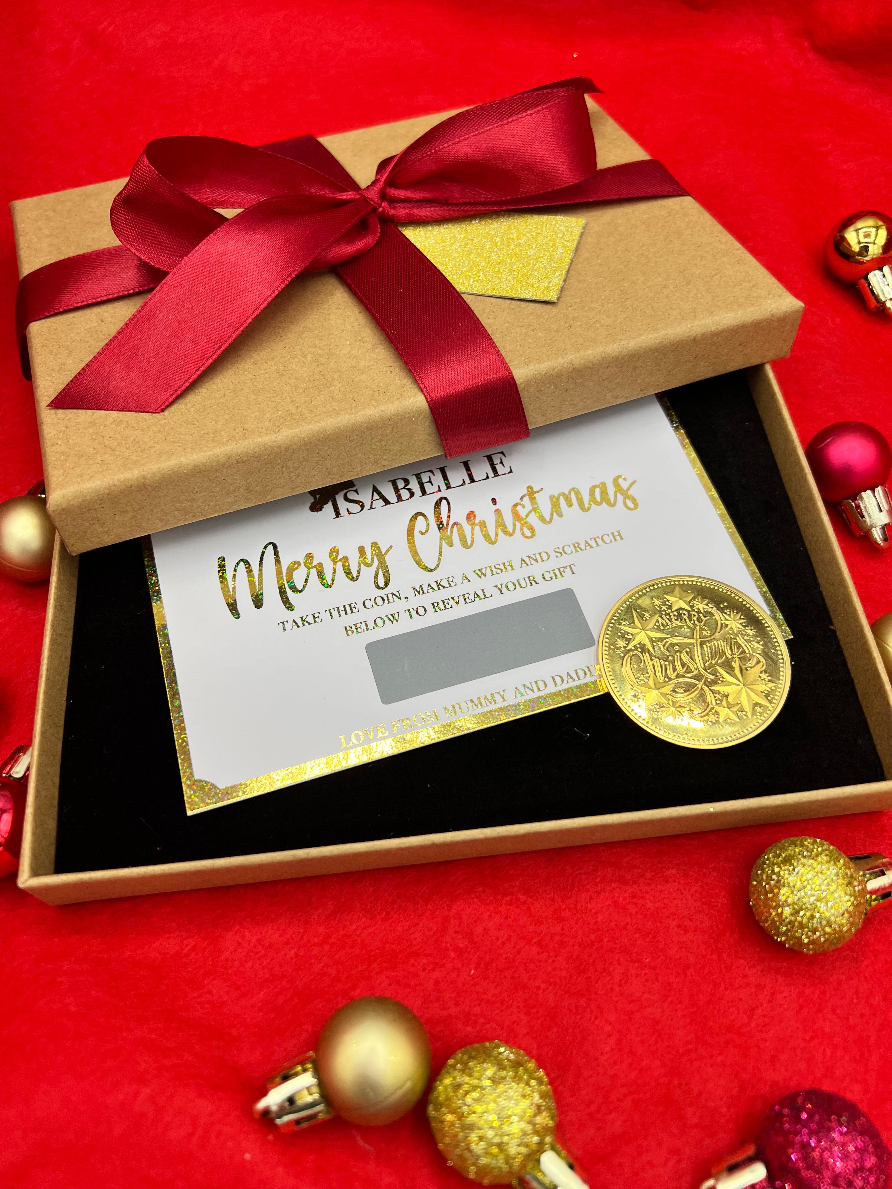 Gift Box Scratch Luxury Christmas hat design scratch card & coin gifting set ...
