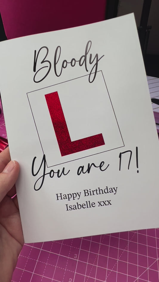 Bloody L you are 17 birthday card learn to drive