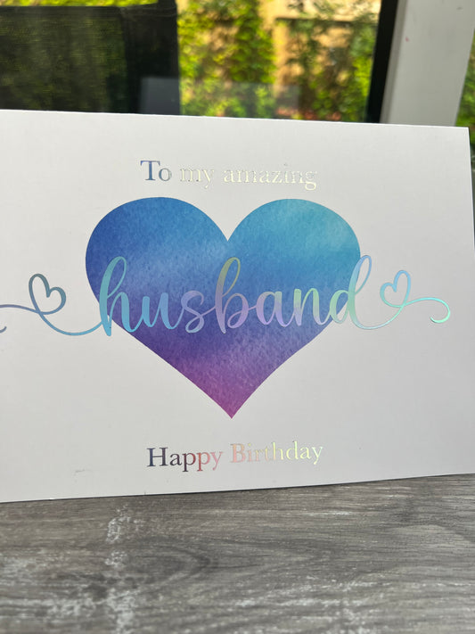 Foiled customisable a5 husband birthday card