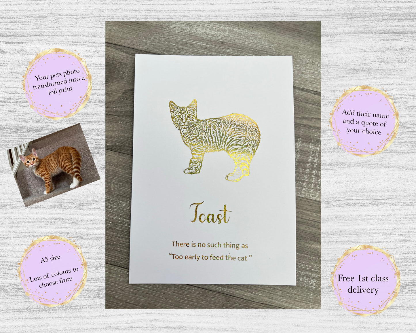 A5 Personalised foiled pet print with name and personalised quote