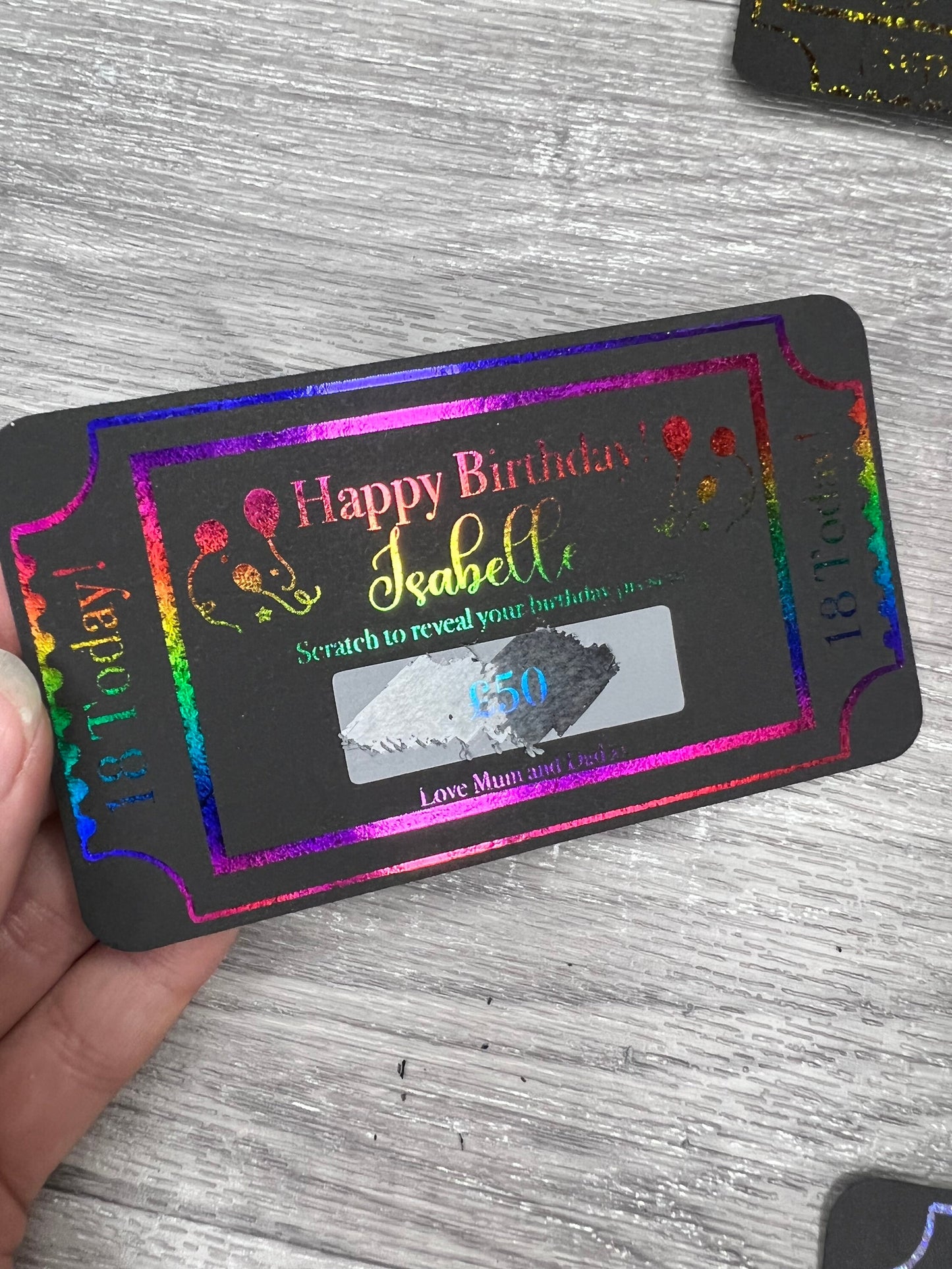 Black and silver birthday scratch card