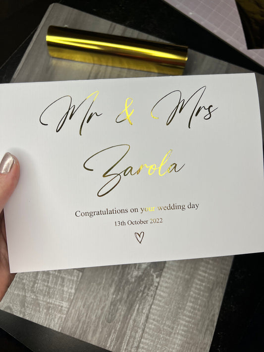 Personalised wedding card, Mr & Mrs, gold foil